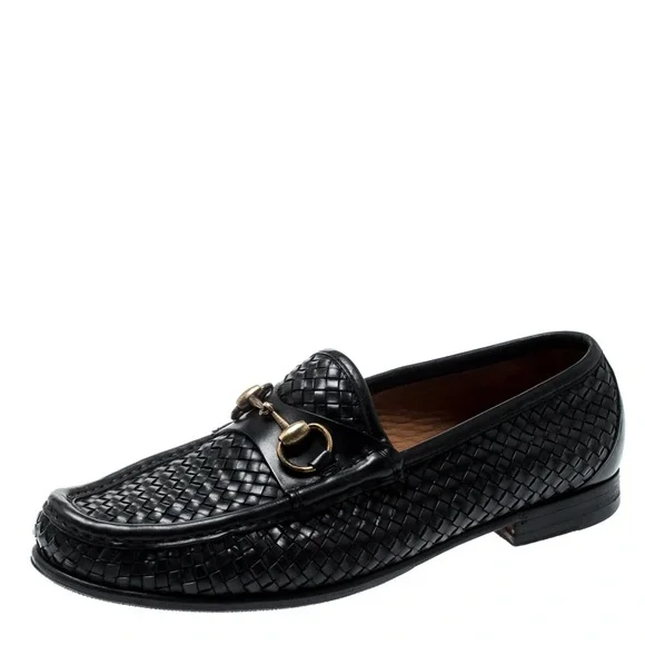 Gucci woven leather horsebit loafers Gucci Black Woven Leather Horsebit Loafers Size 37 Gucci  main image 3
